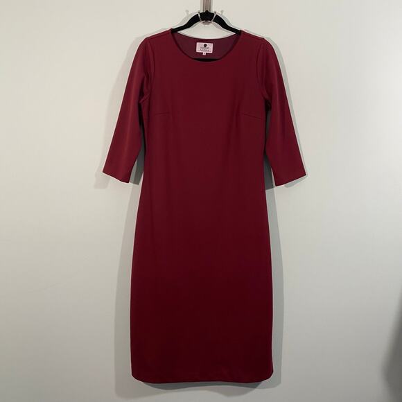 Dainty Jewells Women's Merlot Red Short Sleeve Modest Sheath Dress Size M - Picture 1 of 8
